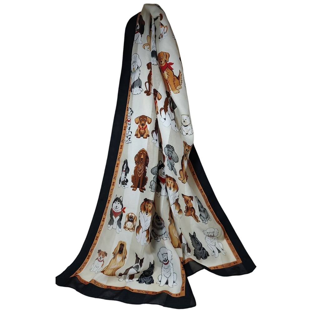 Dog Breeds Woof  Rectangle Scarf Multi‎ Color Black Border Fifty Seven Inch